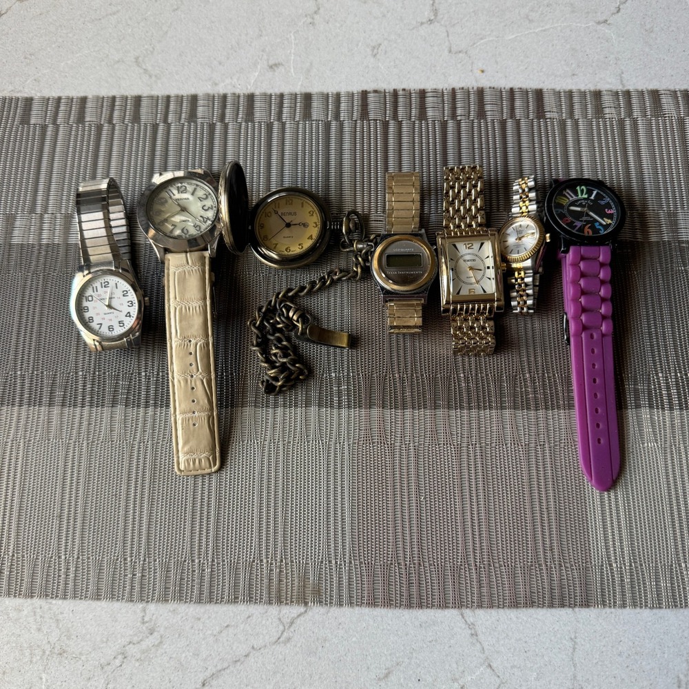 Vintage Watch Lot Benrus Texas Instrument Timex Leon Hudson Terner 7pc Mixed Set